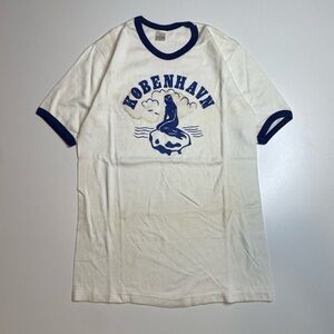 Vintage 70’s Greek Mermaid Ringer Graphic European T-shirt Blue White XL